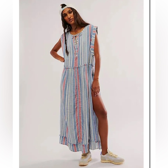 Free People Dresses & Skirts - Free People We The Free Surf Stripe Maxi Top Cotton Linen Blend Beach Vacation